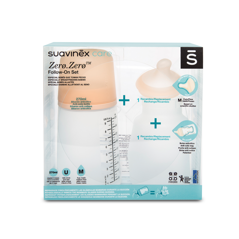 Suavinex - Zero zero母乳餵養奶樽續航套裝(270毫升,中流量奶嘴)