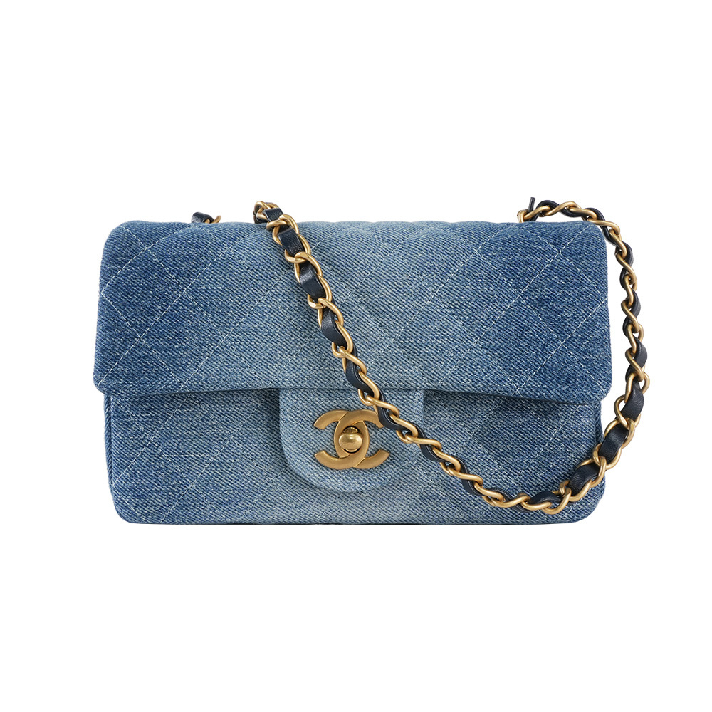 【CHANEL】24S 復古金釦漸變牛仔布你翻蓋包/MINI COCO(單寧藍)