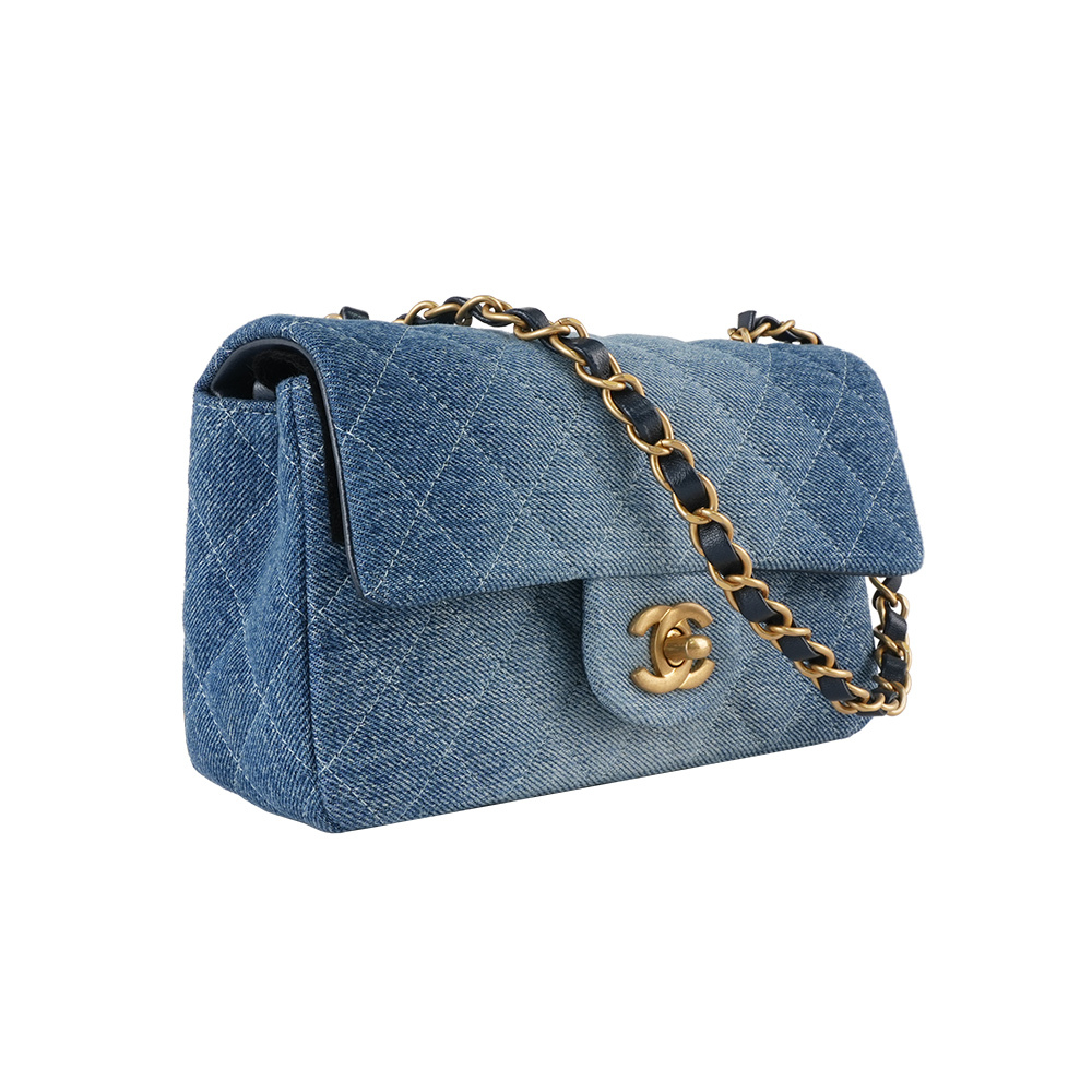 【CHANEL】24S 復古金釦漸變牛仔布你翻蓋包/MINI COCO(單寧藍)