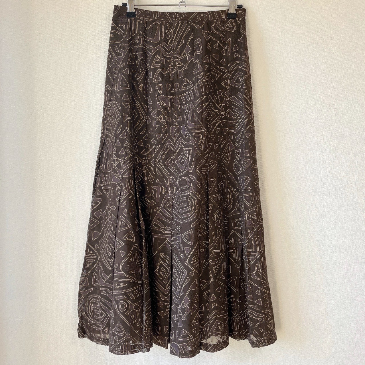 日本製啡色幾何圖案古著半身裙