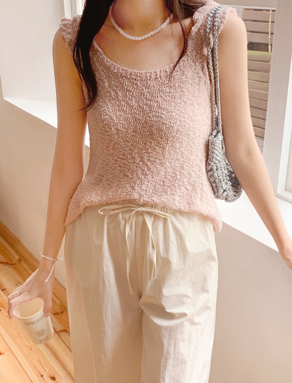 韓國grace muse授權 陽光泡泡感荷葉邊寬帶編織背心