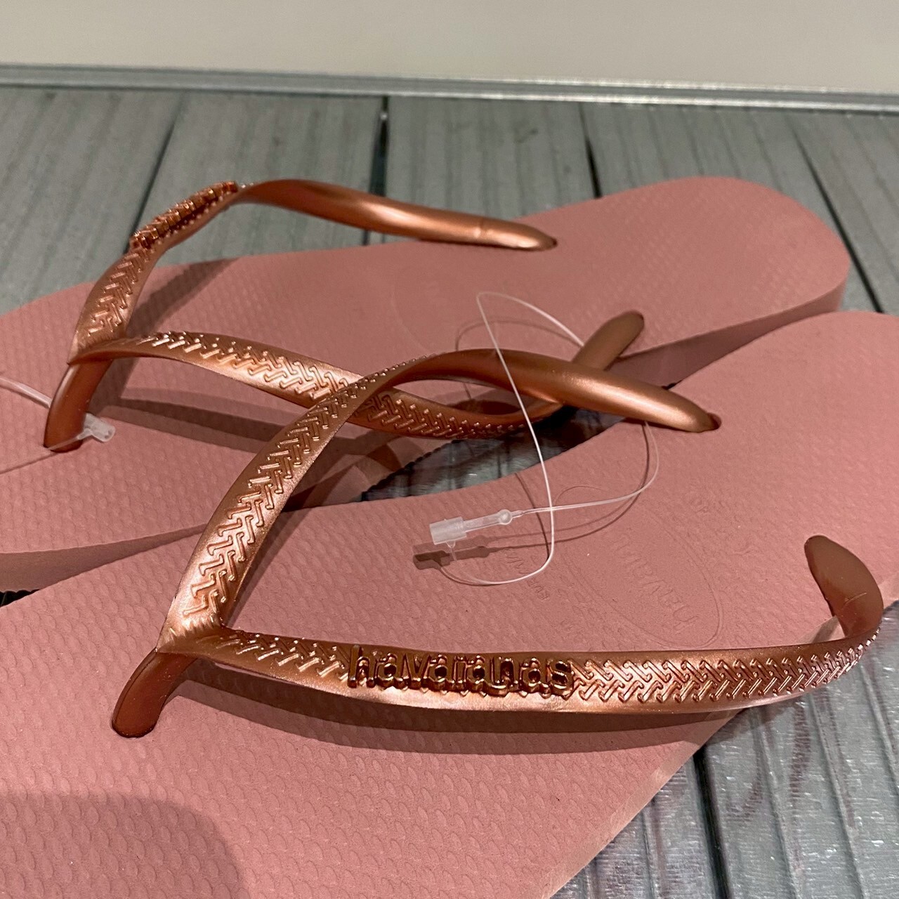Havaianas 哈瓦仕 拖鞋 女鞋 夾腳拖 金屬 logo Slim Logo Metallic 粉玫瑰金 4119875-6459W