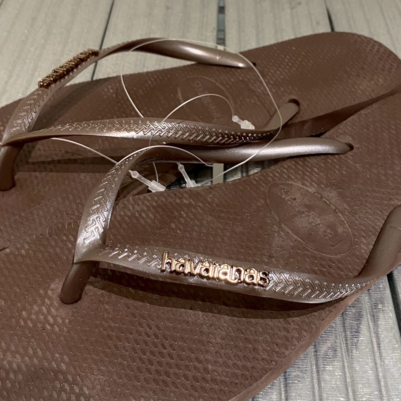 Havaianas 哈瓦仕 拖鞋 金屬 logo 咖啡色 Slim Logo Metallic 4119875-0727W