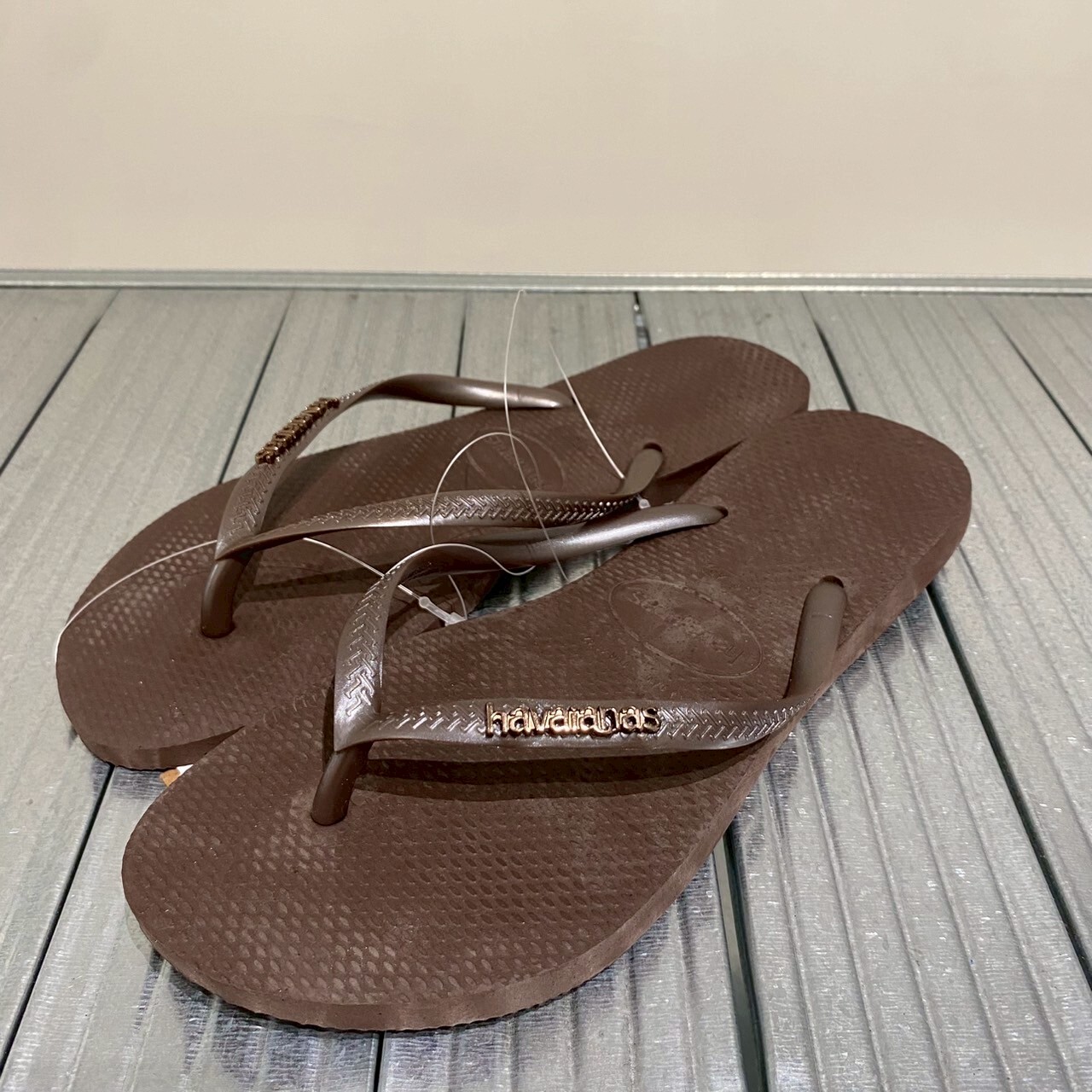 Havaianas 哈瓦仕 拖鞋 金屬 logo 咖啡色 Slim Logo Metallic 4119875-0727W