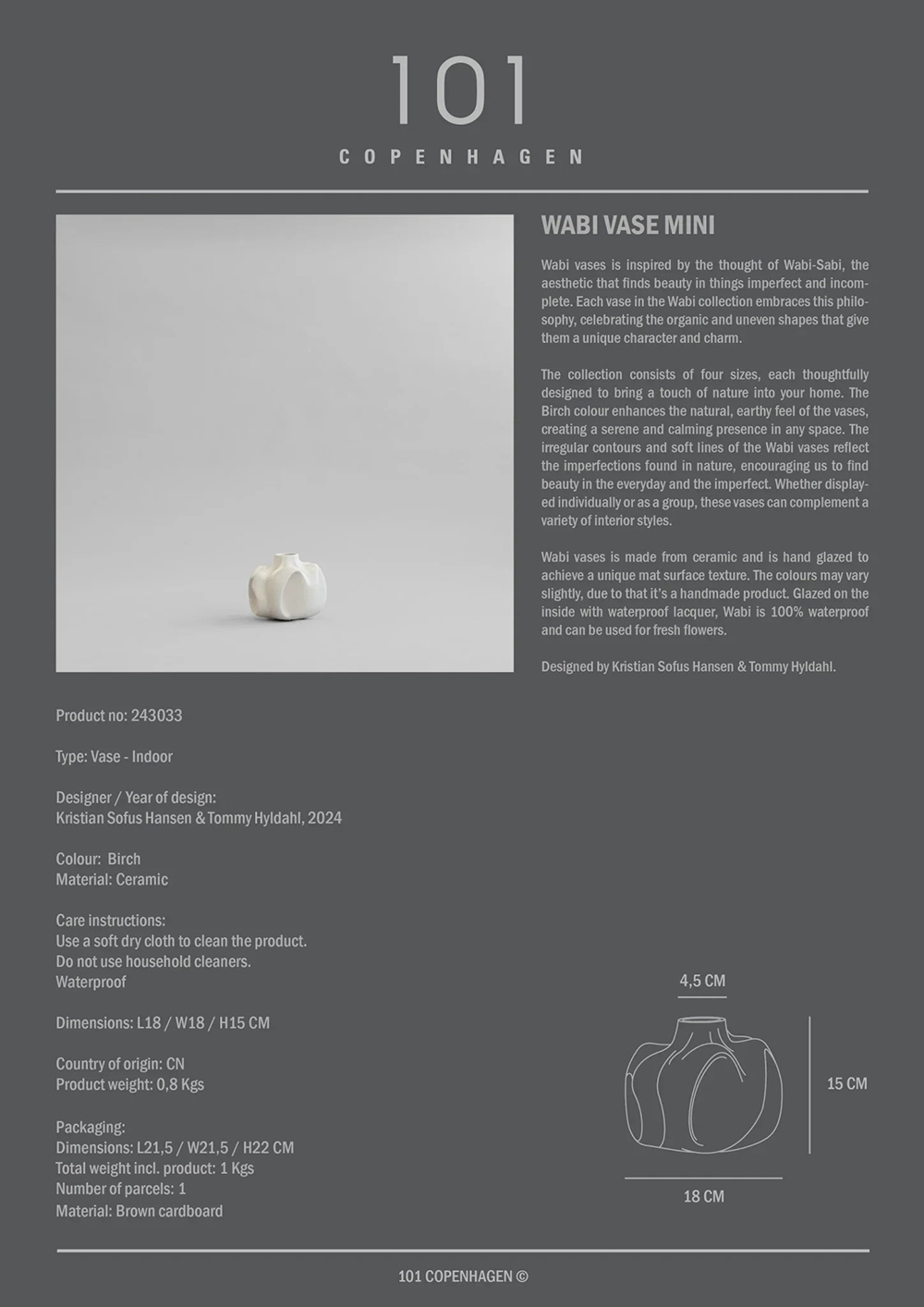 101 COPENHAGEN-Wabi侘寂花瓶，尺寸及設計說明