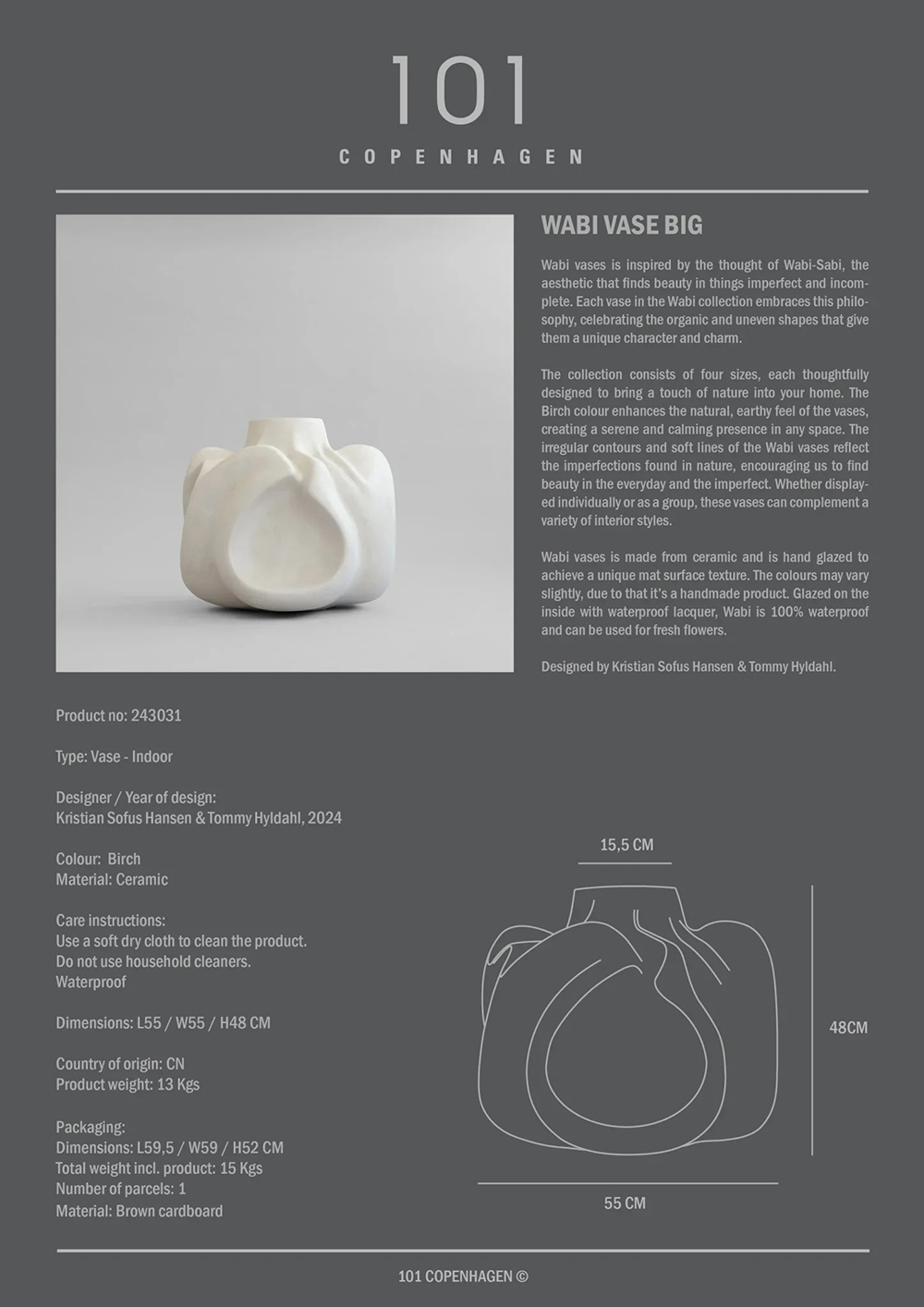 101 COPENHAGEN-Wabi侘寂花瓶，尺寸及設計說明