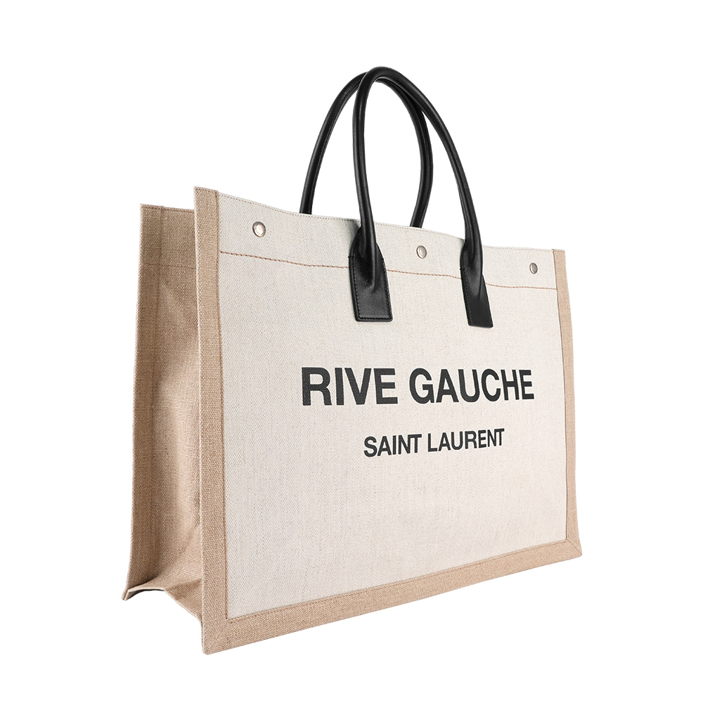 【Yves Saint Laurent】Noe Cabas 拼色塗層帆布托特包(米色/白色)