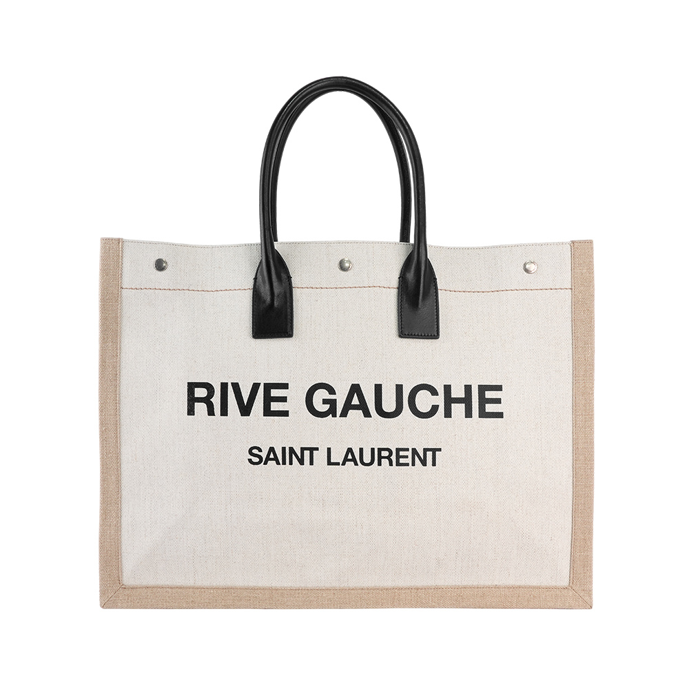 【Yves Saint Laurent】Noe Cabas 拼色塗層帆布托特包(米色/白色)