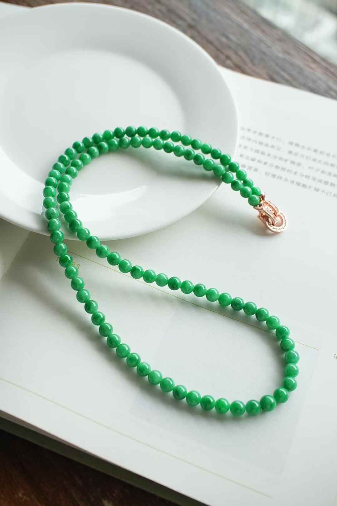 翡翠正陽綠珠鏈 (5.5-5.6mm直徑),天然翡翠A玉, 緬甸玉, Jade, Jadeite