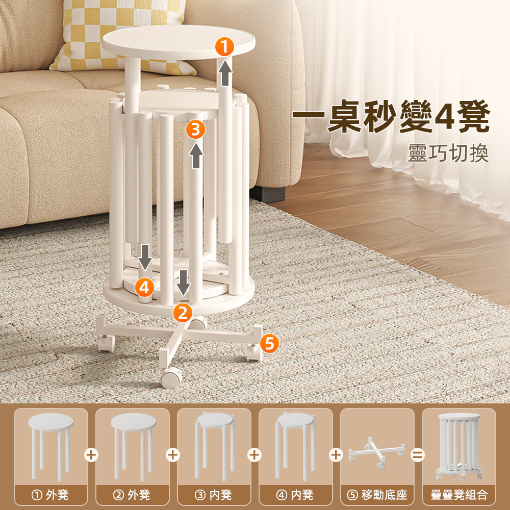 【慢慢家居】省空間多功能可移動疊疊凳-一几變四凳(凳子 餐椅 板凳 餐桌凳 椅子 邊桌)