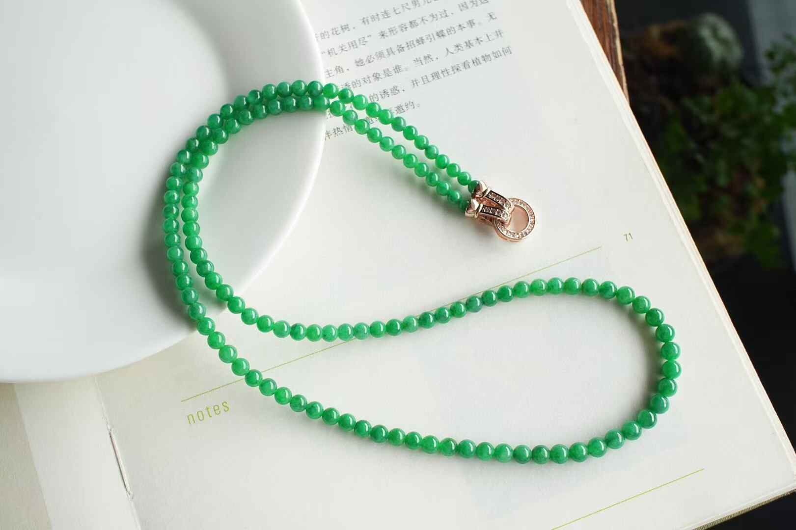 翡翠老種正陽綠珠鏈 (4.2-5mm直徑),天然翡翠A玉, 緬甸玉, Jade, Jadeite