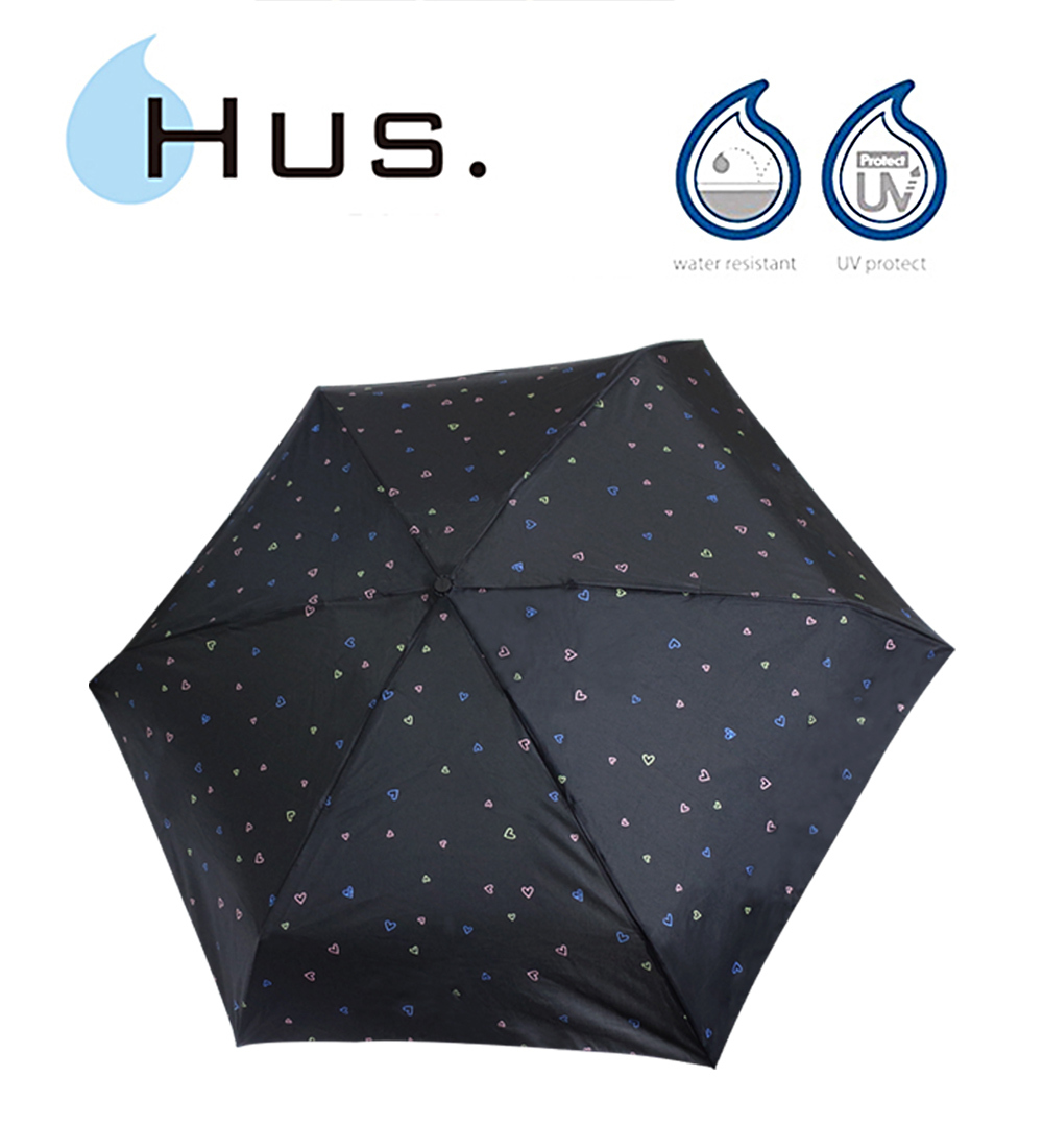 HUS漾黑甜心抗UV手開迷你口袋傘