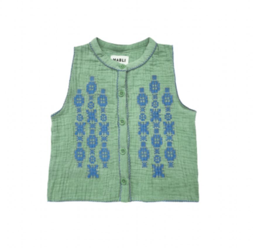 MABLI  褶皺刺繡背心 Folk Vest -Laurel
