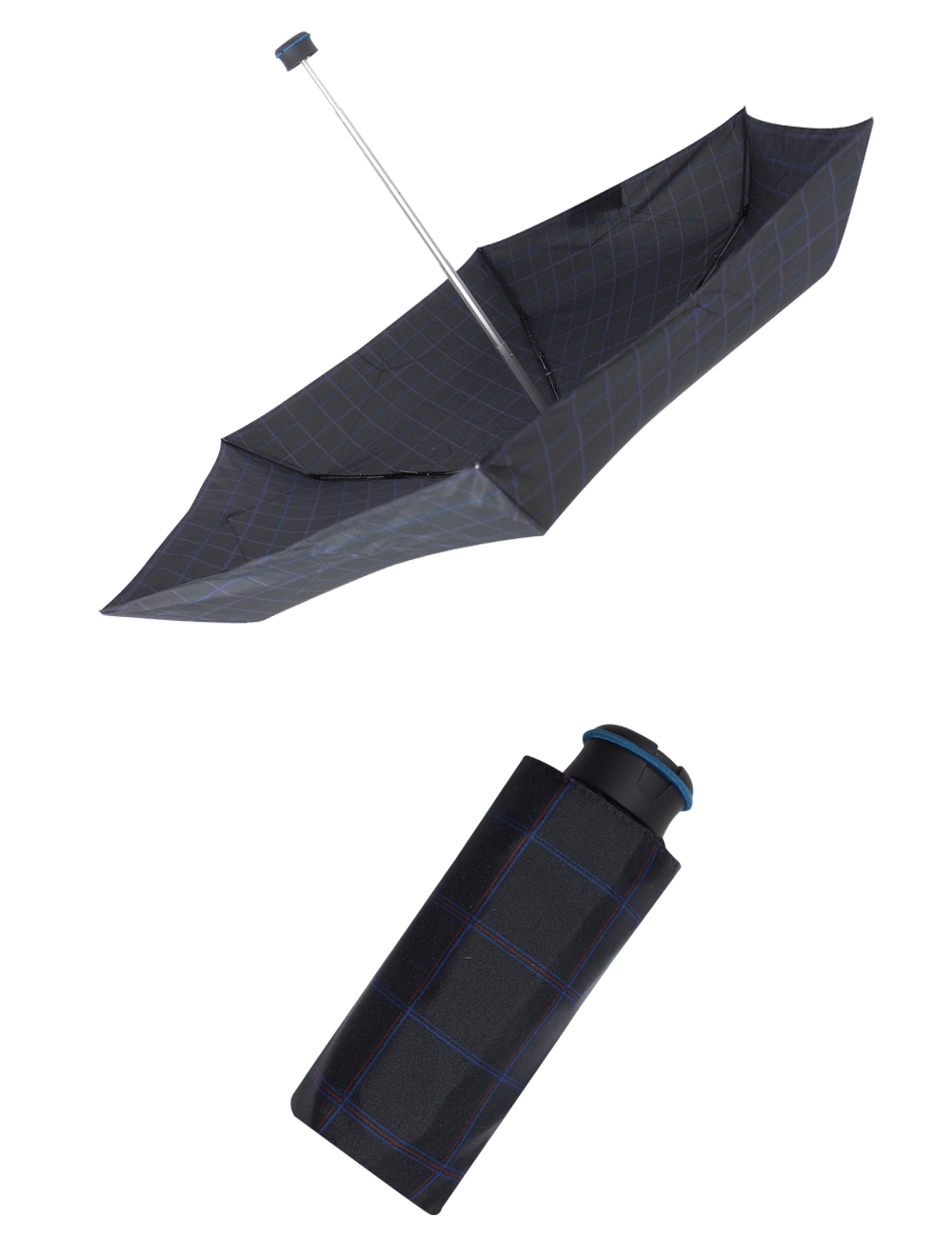 HUS藍黑格紋抗UV手開迷你口袋傘