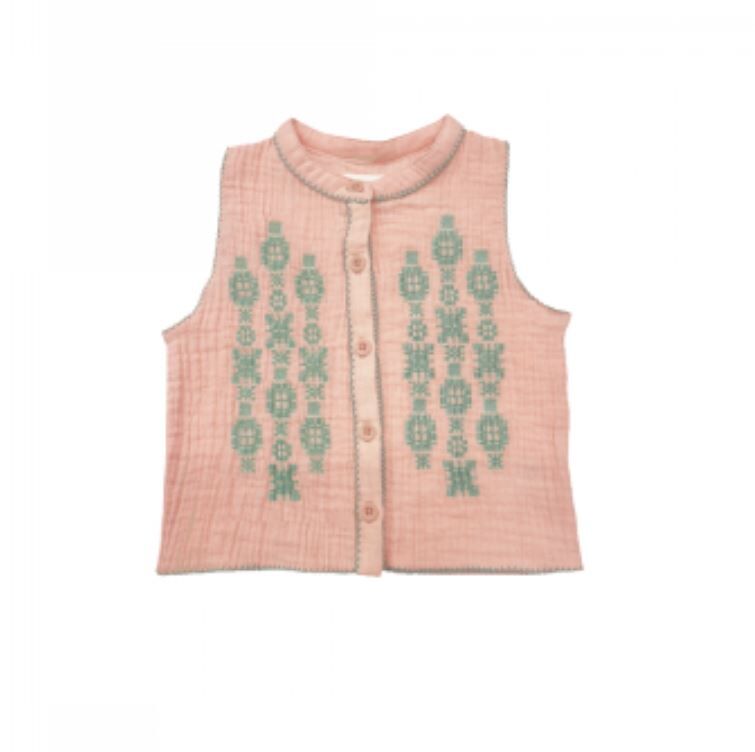 MABLI  褶皺刺繡背心 Folk Vest -peach