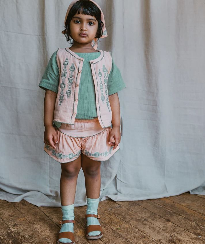 MABLI  褶皺刺繡短褲 Folk Shorts - Peachy