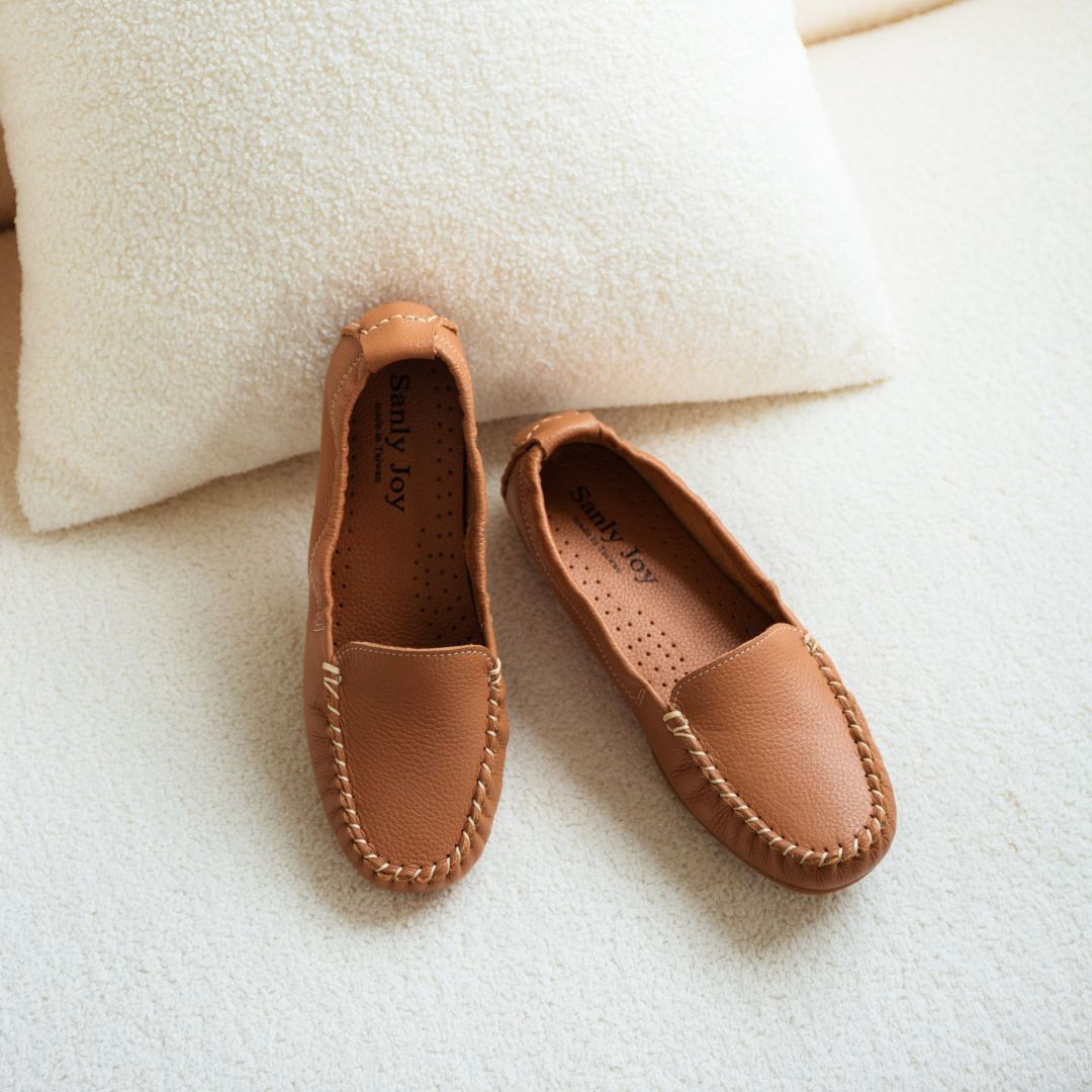米拉 - 豆豆鞋 焦糖棕(真皮女鞋/通勤必備/台灣製MIT)