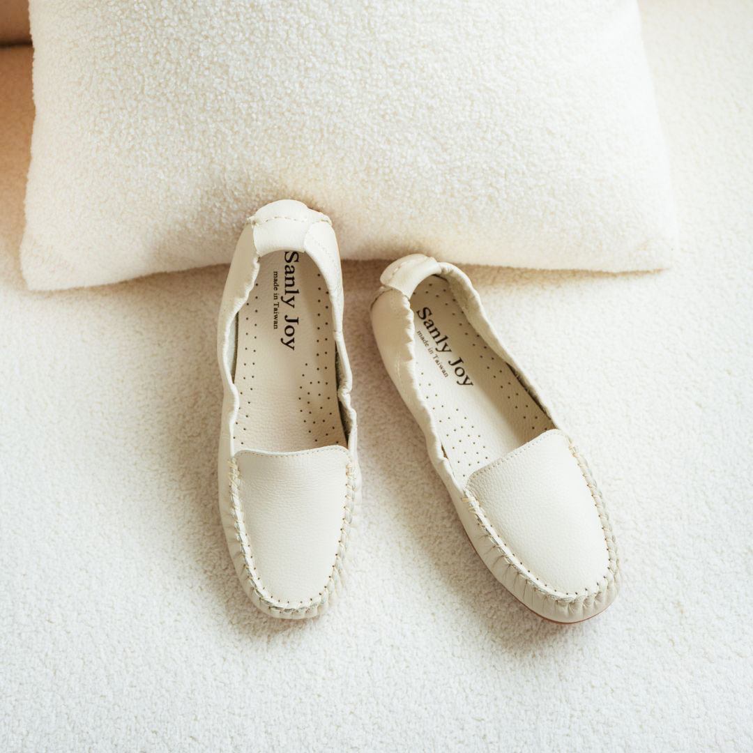 米拉 - 豆豆鞋 奶油白(真皮女鞋/減壓軟底/寬楦)