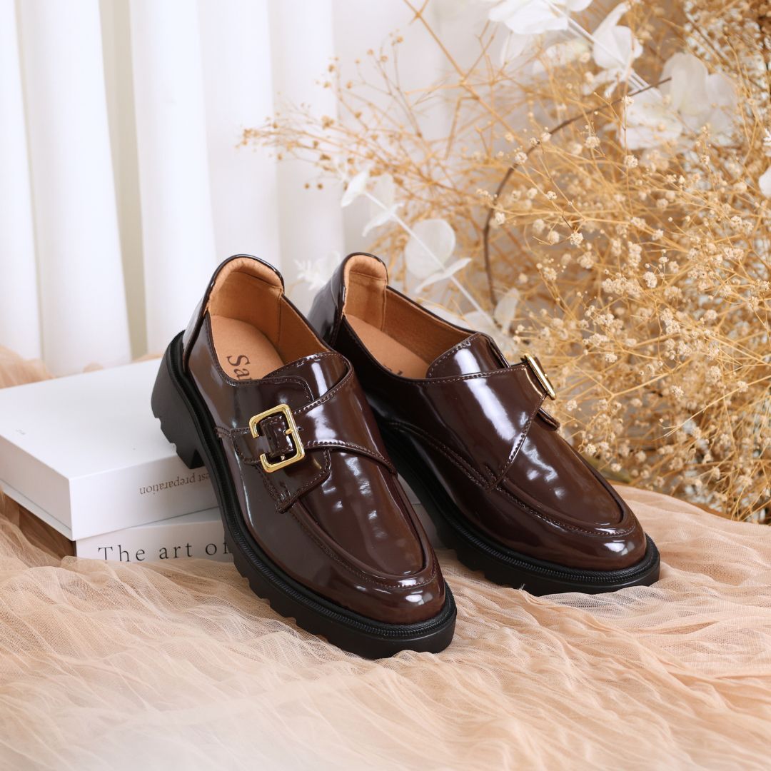 孟克厚底樂福鞋 深酒紅