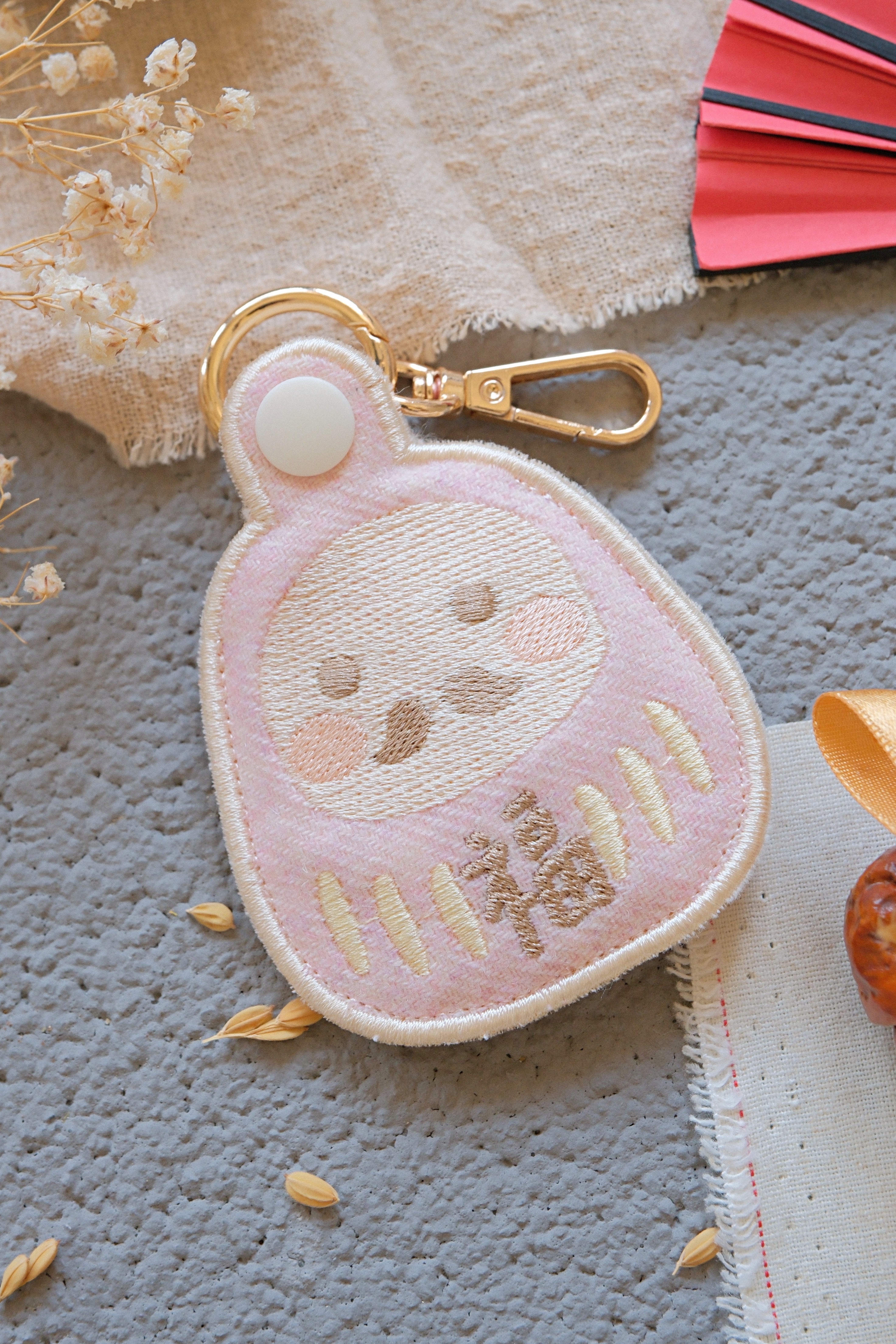 Hi Y.P store-刺繡鑰匙圈-獨家設計-達摩 ( 粉 )