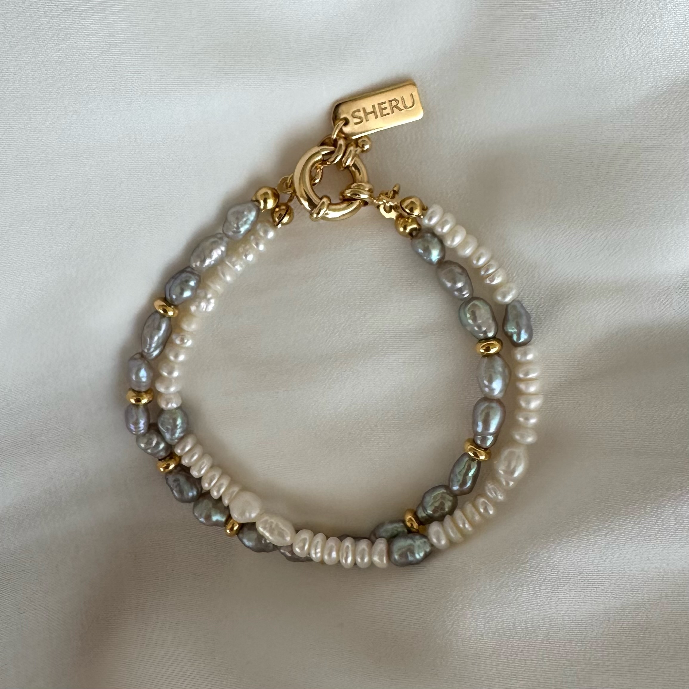 Sumi Double-Strand Pearl Bracelet｜灰霧珍珠雙鏈