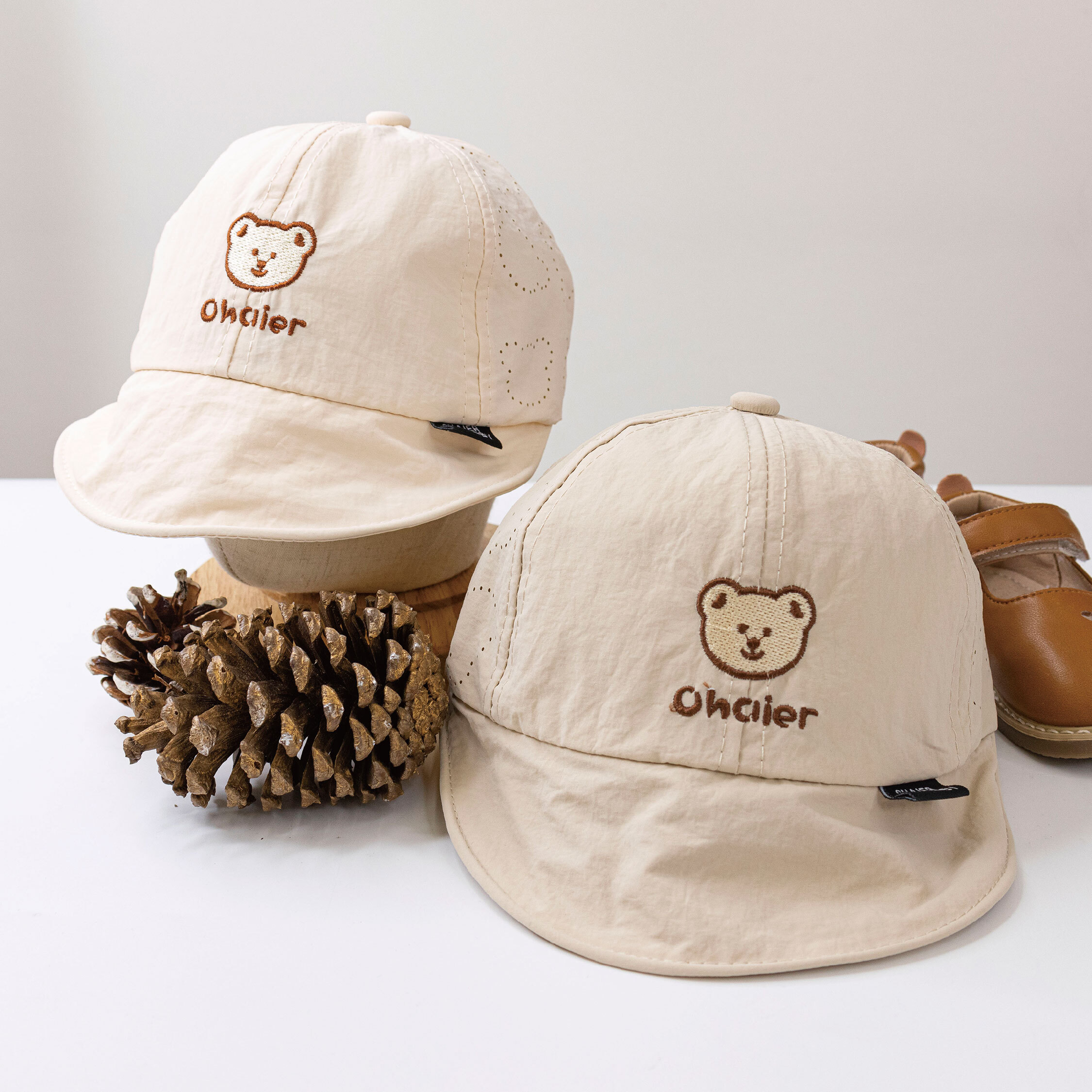 【JA1434】刺繡小熊小孔速乾軟簷棒球帽＊二色