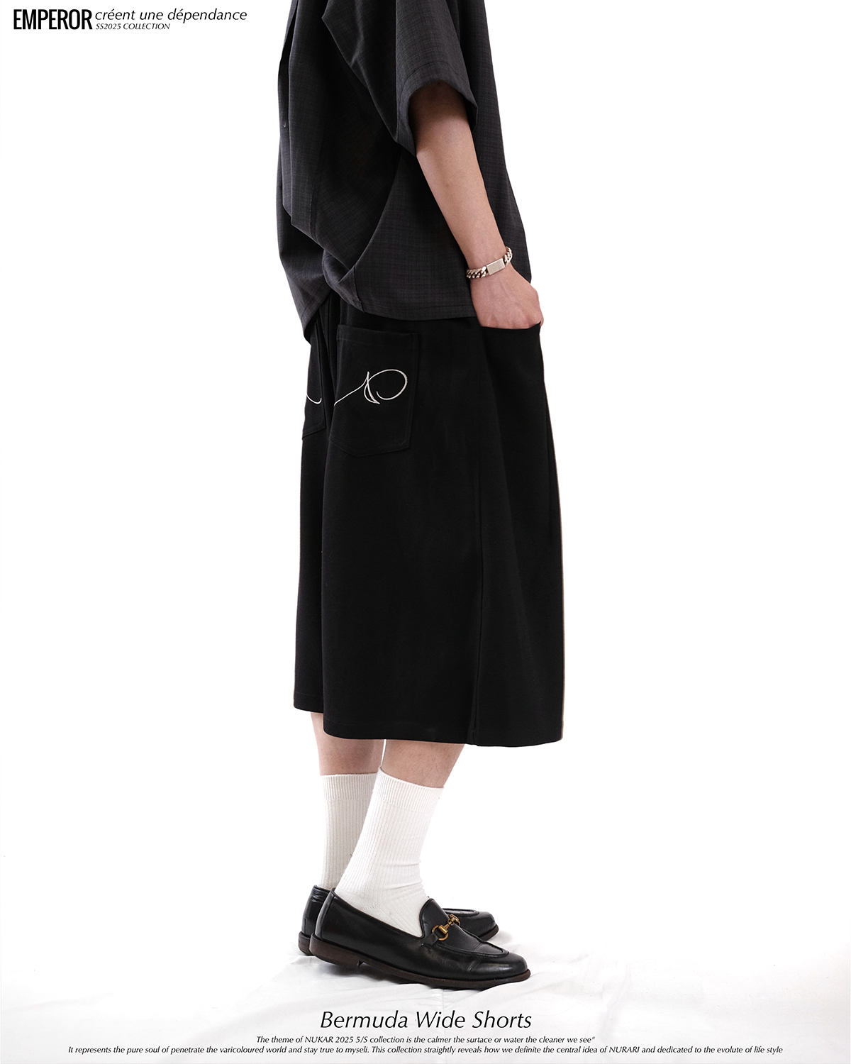 Nurari 百慕達西裝褲 五分褲 黑/白 25 S/S Em. Bermuda wide shorts
