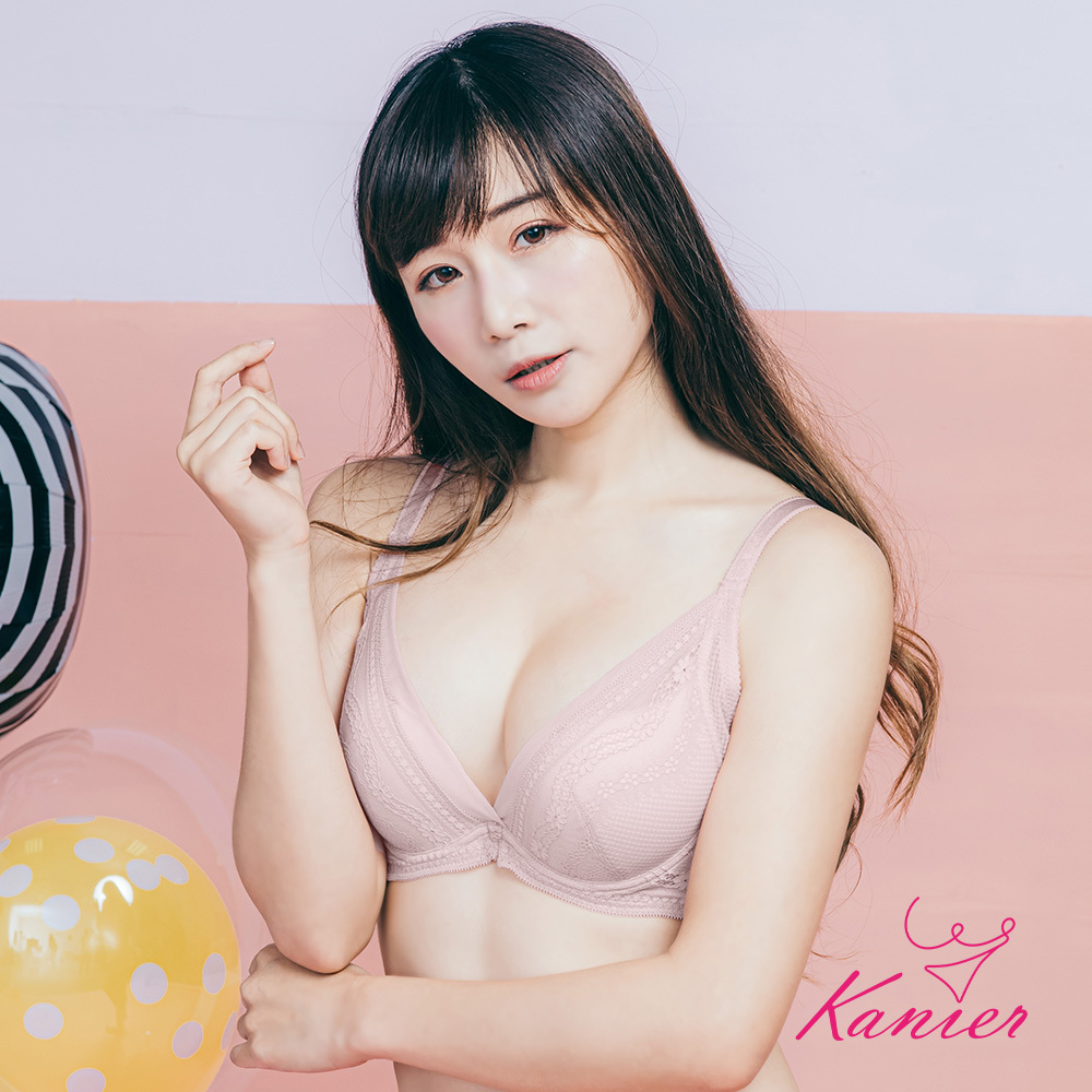 【Kanier卡妮兒】夢露艾波 低脊心深V 柔紗集中內衣【 2601 淺粉 -B / C罩杯】