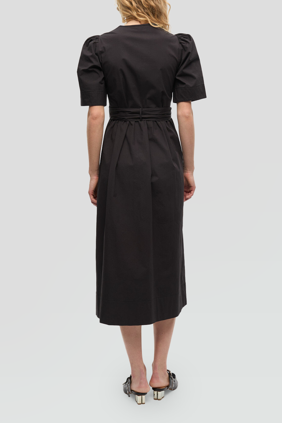 GANNI｜TIE V領澎袖前襟繫帶長洋裝