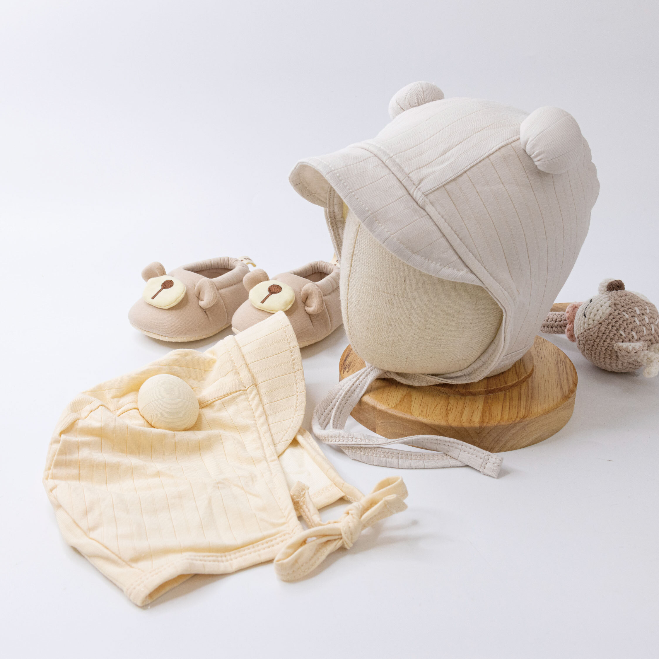 【JA1534】熊熊親膚護耳寶寶帽＊二色