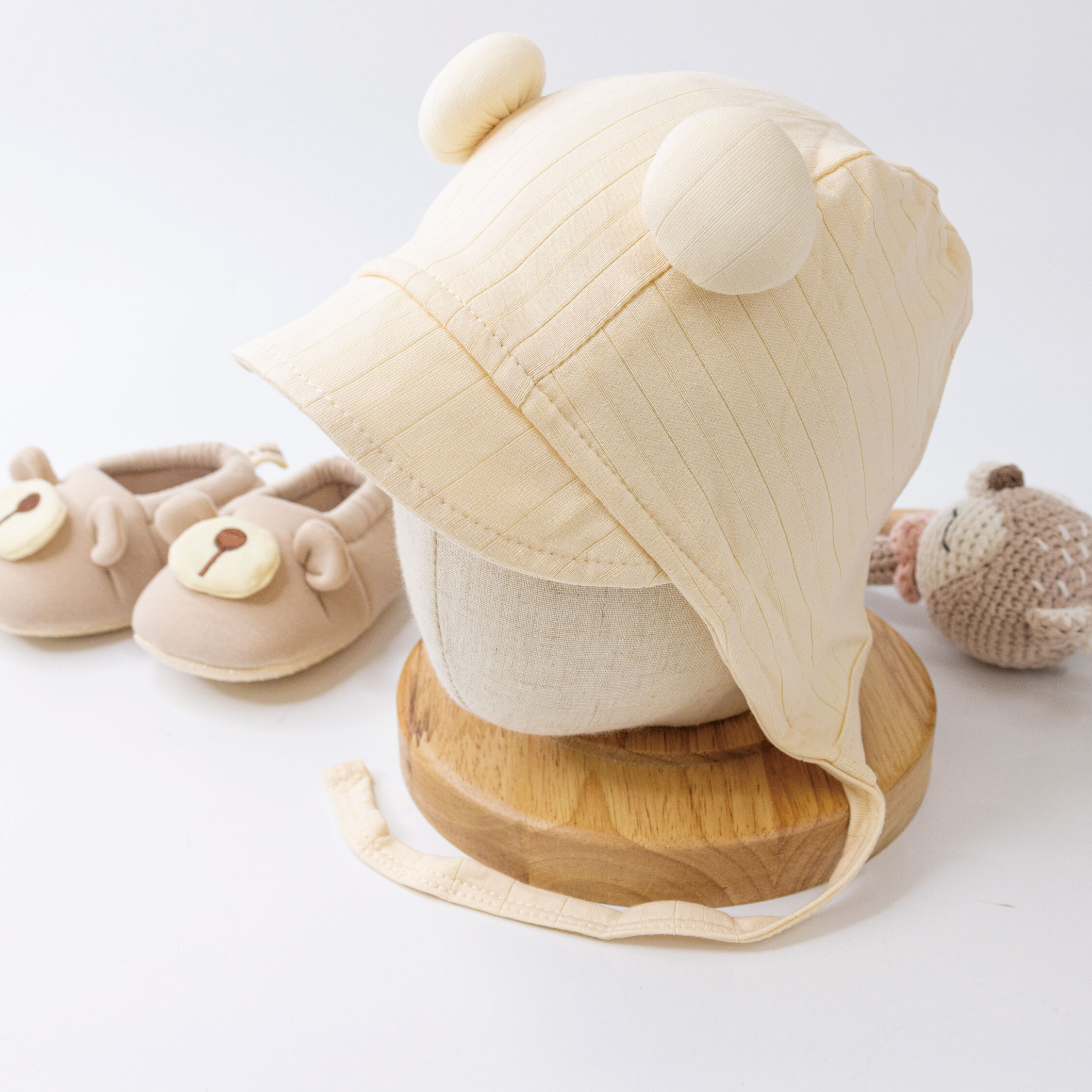 【JA1534】熊熊親膚護耳寶寶帽＊二色