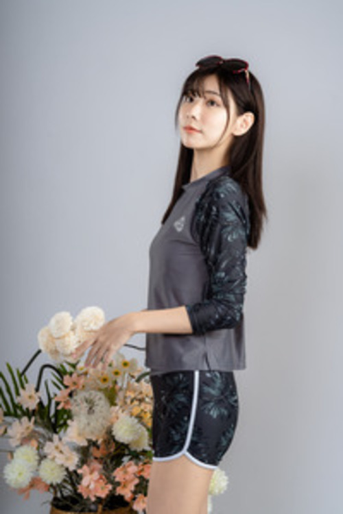 YD577-大女長袖兩件式褲裝-花