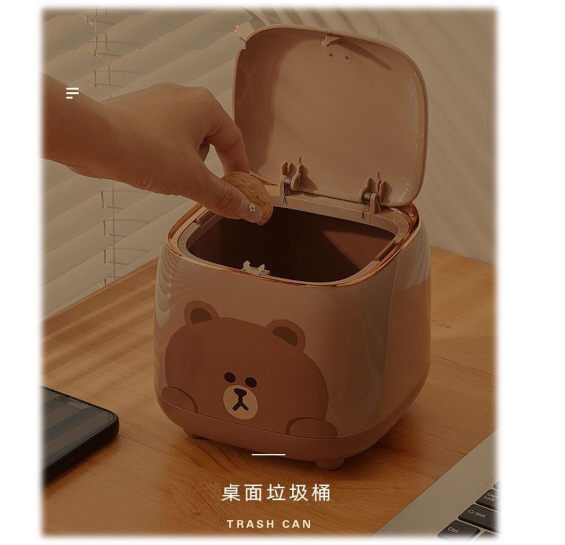 LINE FRIENDS | 彈蓋式桌面垃圾桶|Brown|1.5 公升