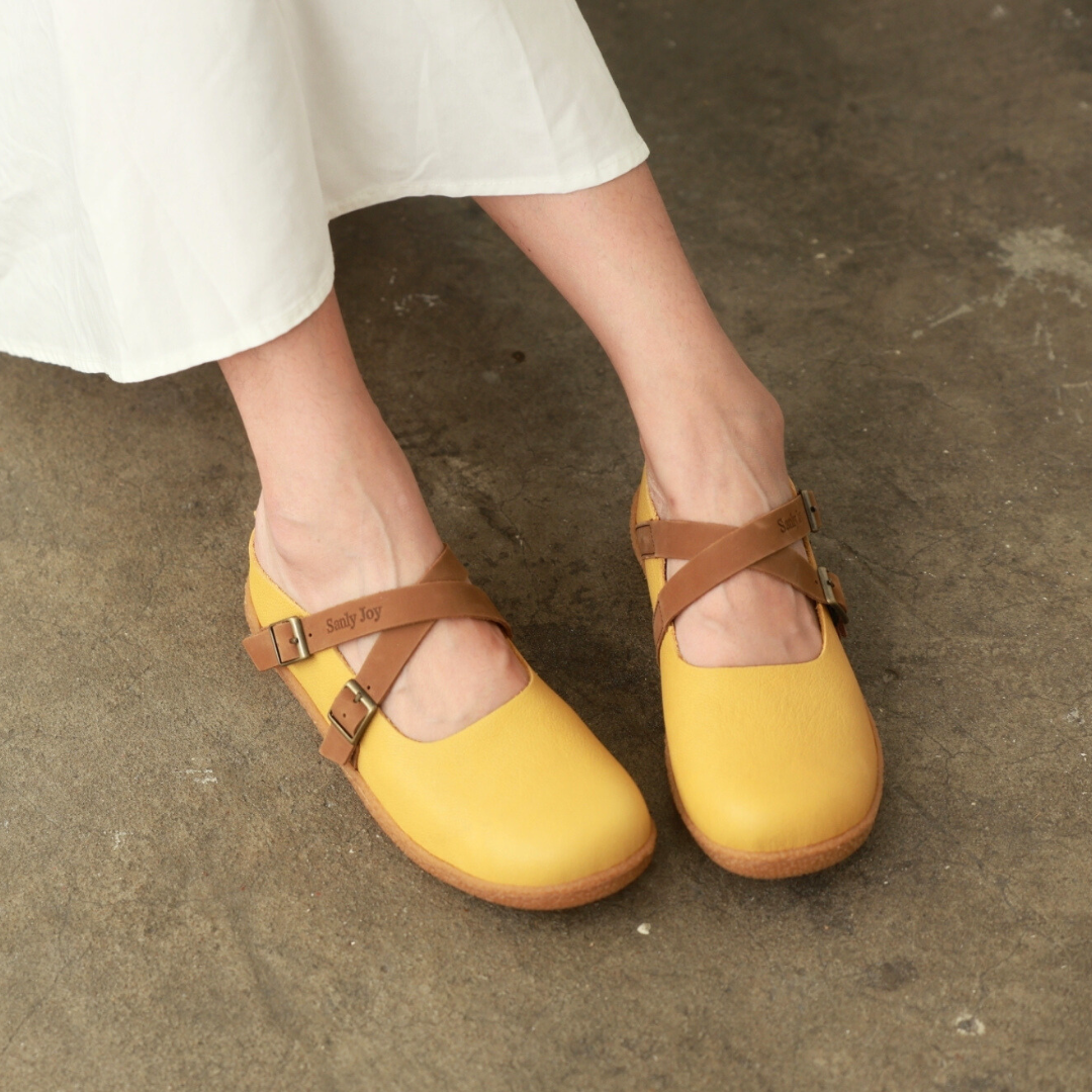 日系娃娃鞋-芥末黃(真皮女鞋/乳膠鞋墊/超輕量)