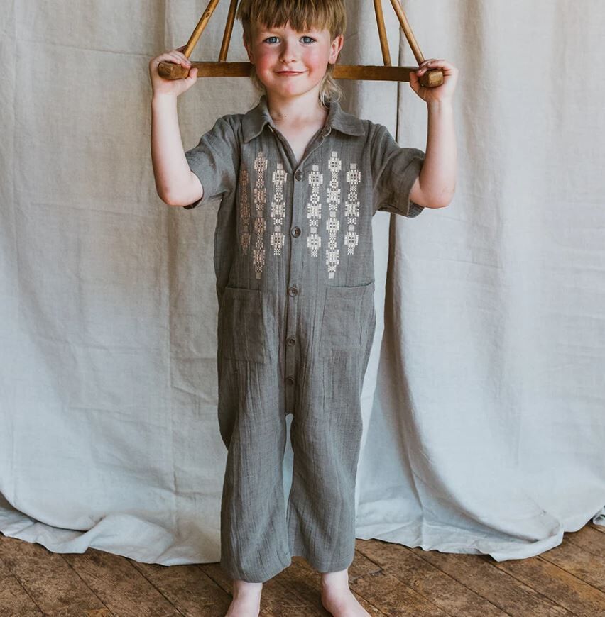 MABLI  褶皺刺繡連身褲 Folk Overalls - Koala