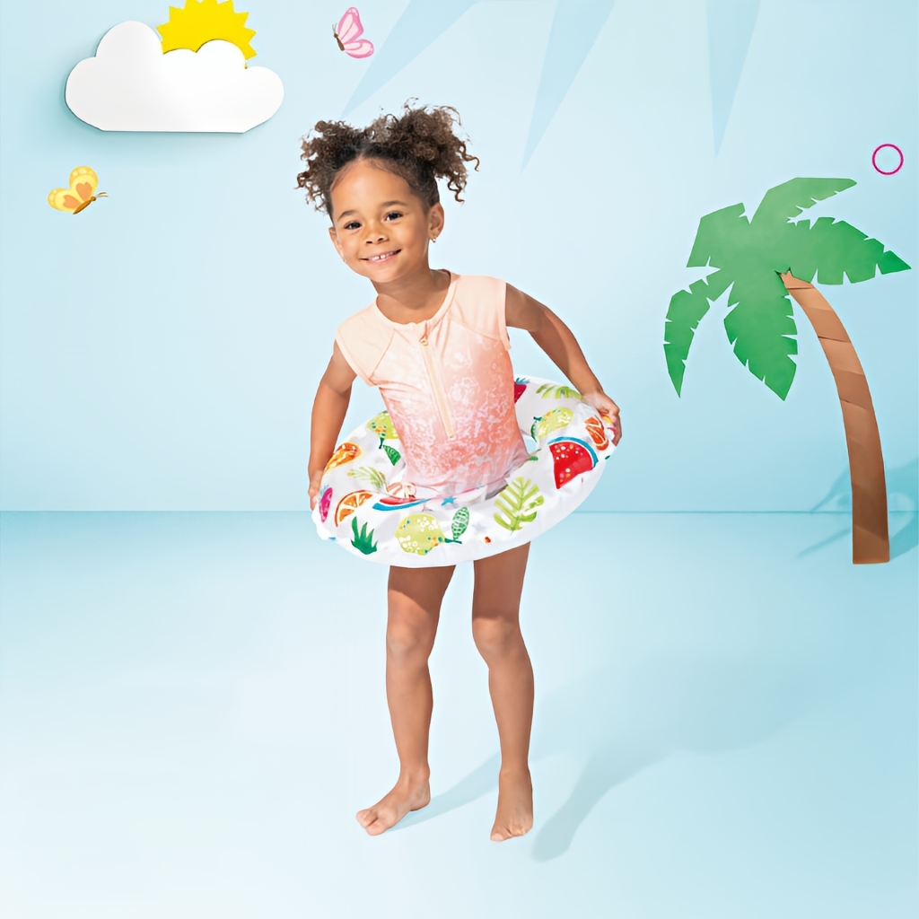 活潑印花充氣游泳圈水泡 - 白