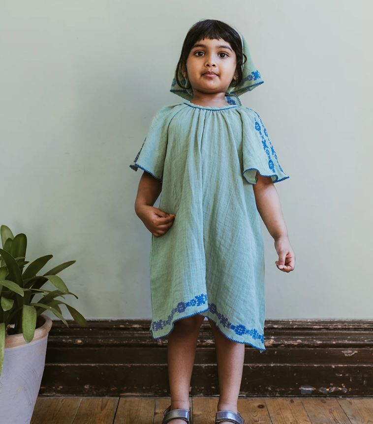 MABLI  褶皺刺繡蝴蝶袖洋裝 Folk Dress - Laurel