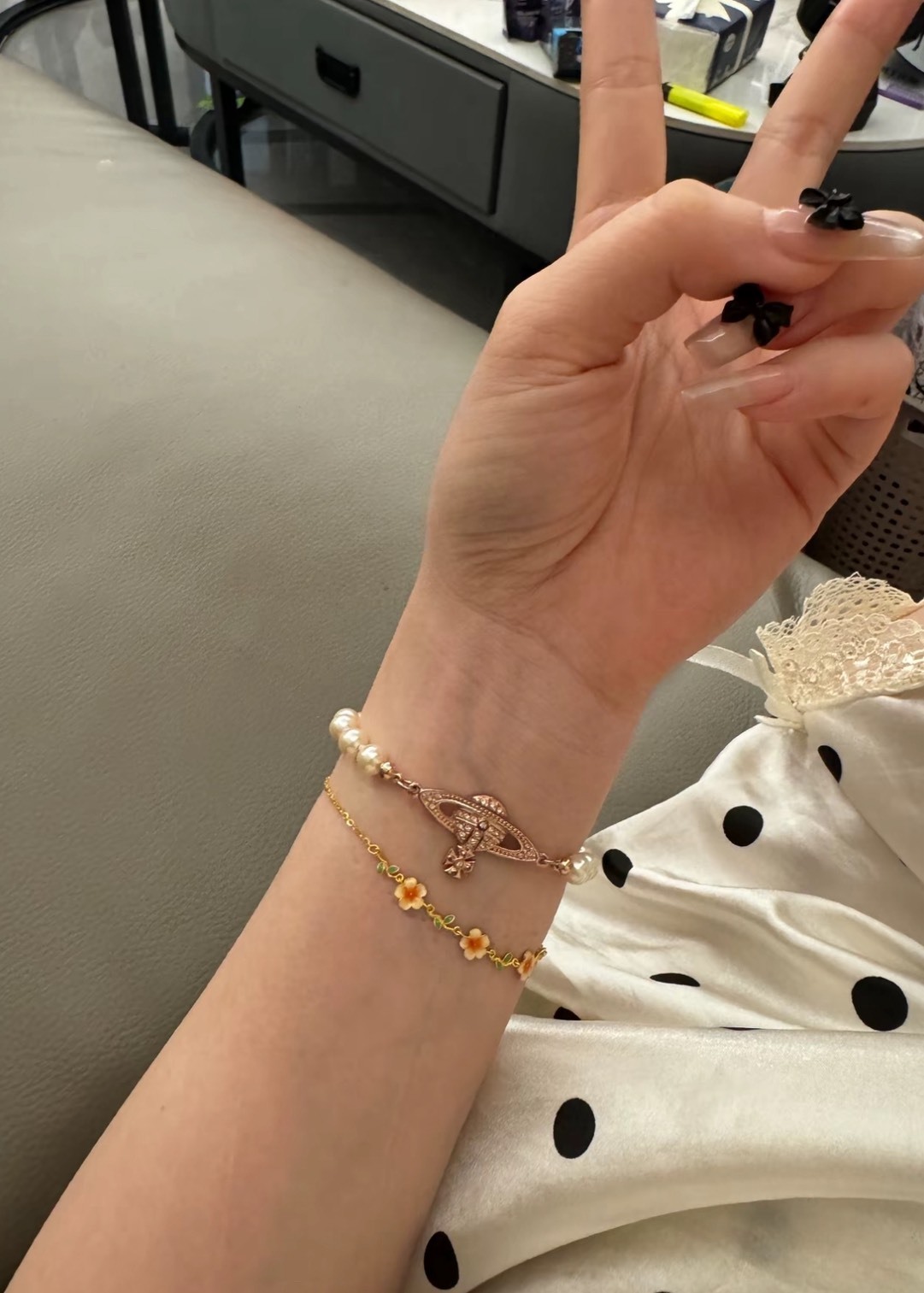 <好飾到✨> Vivienne Westwood 滿鑽星球珍珠手鍊 玫瑰金