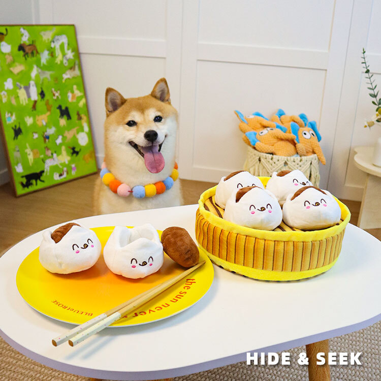 Puzzle Barbecued Pork Bun - Dog Birthday Gift, Squeaky and Crinkly Paper Interactive Plush Toy That Enriches Sniffing Experiences