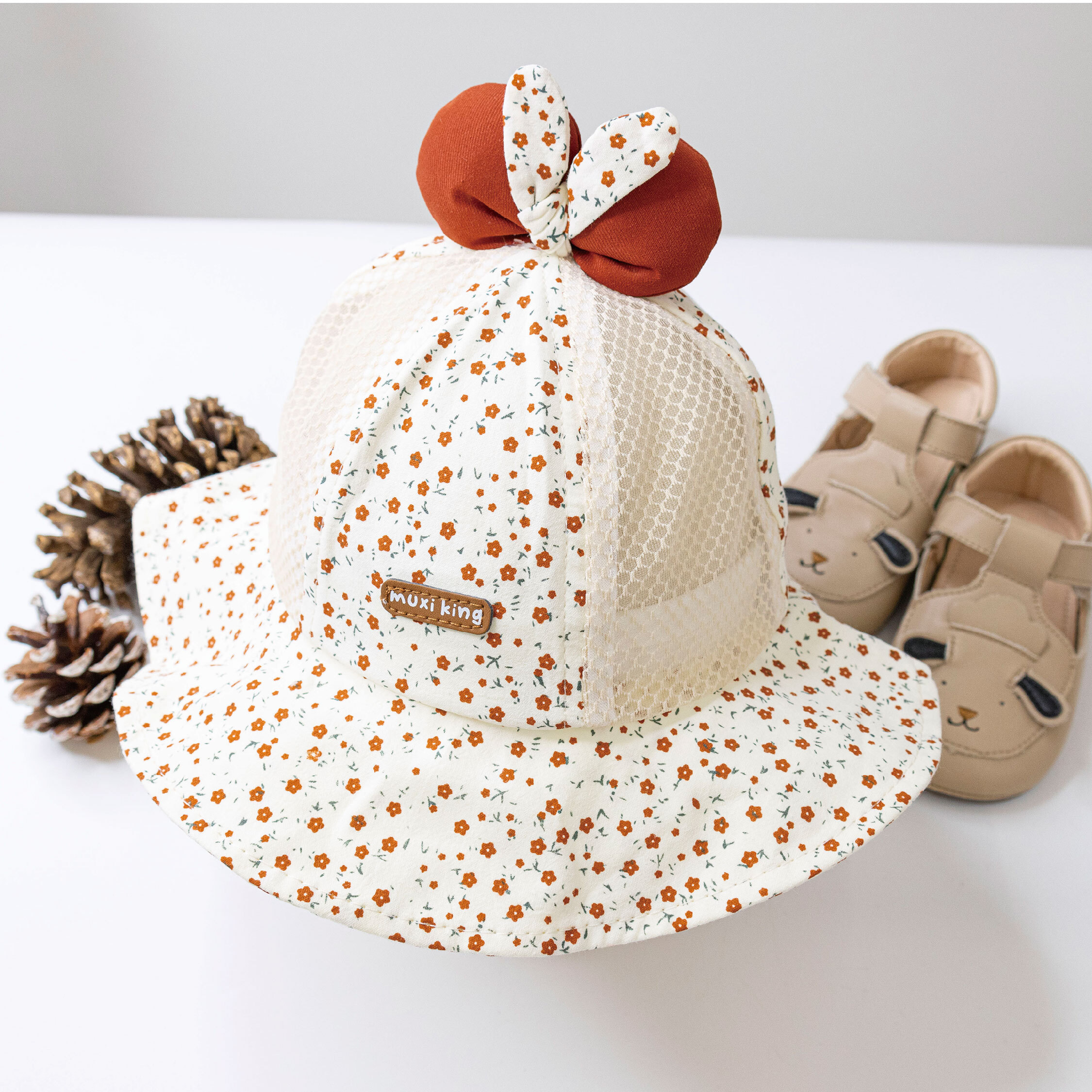 【JA1531】碎花立體蝴蝶結透氣漁夫帽＊三色