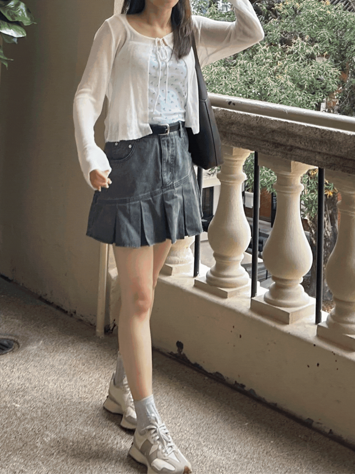 《KR》少女斜打摺牛仔短裙 (連belt)