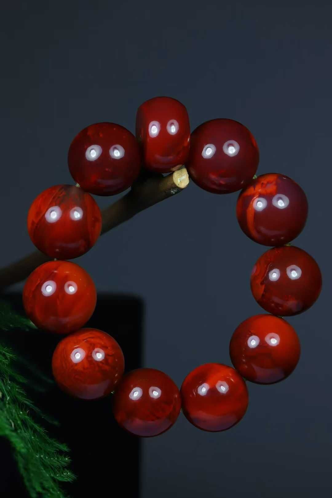 南紅滿火焰紋手串 (21.5mm直徑),天然南紅瑪瑙