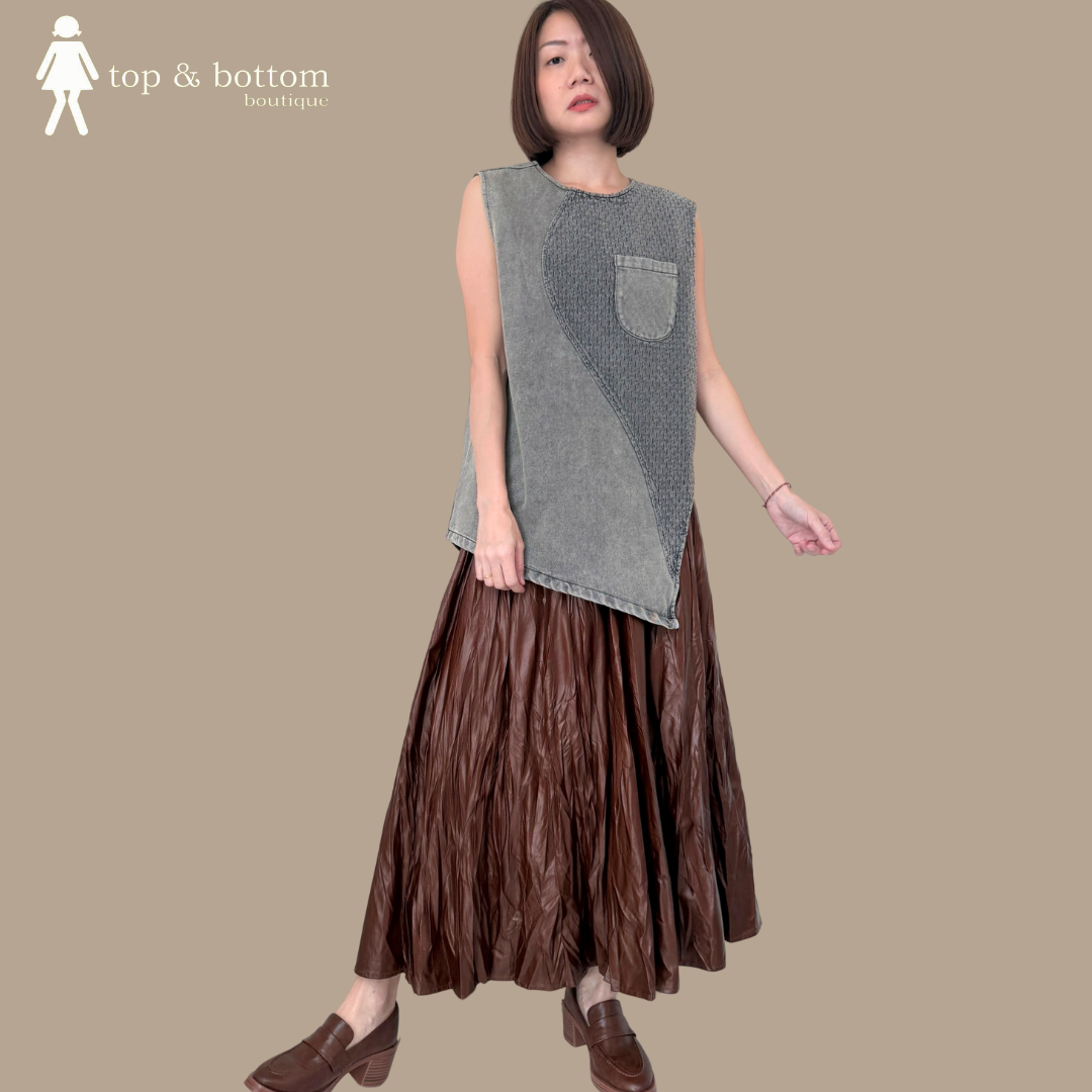 ART.LEATHER WRINKLED SKIRT