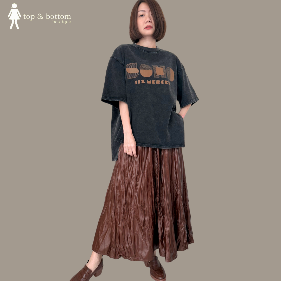 ART.LEATHER WRINKLED SKIRT