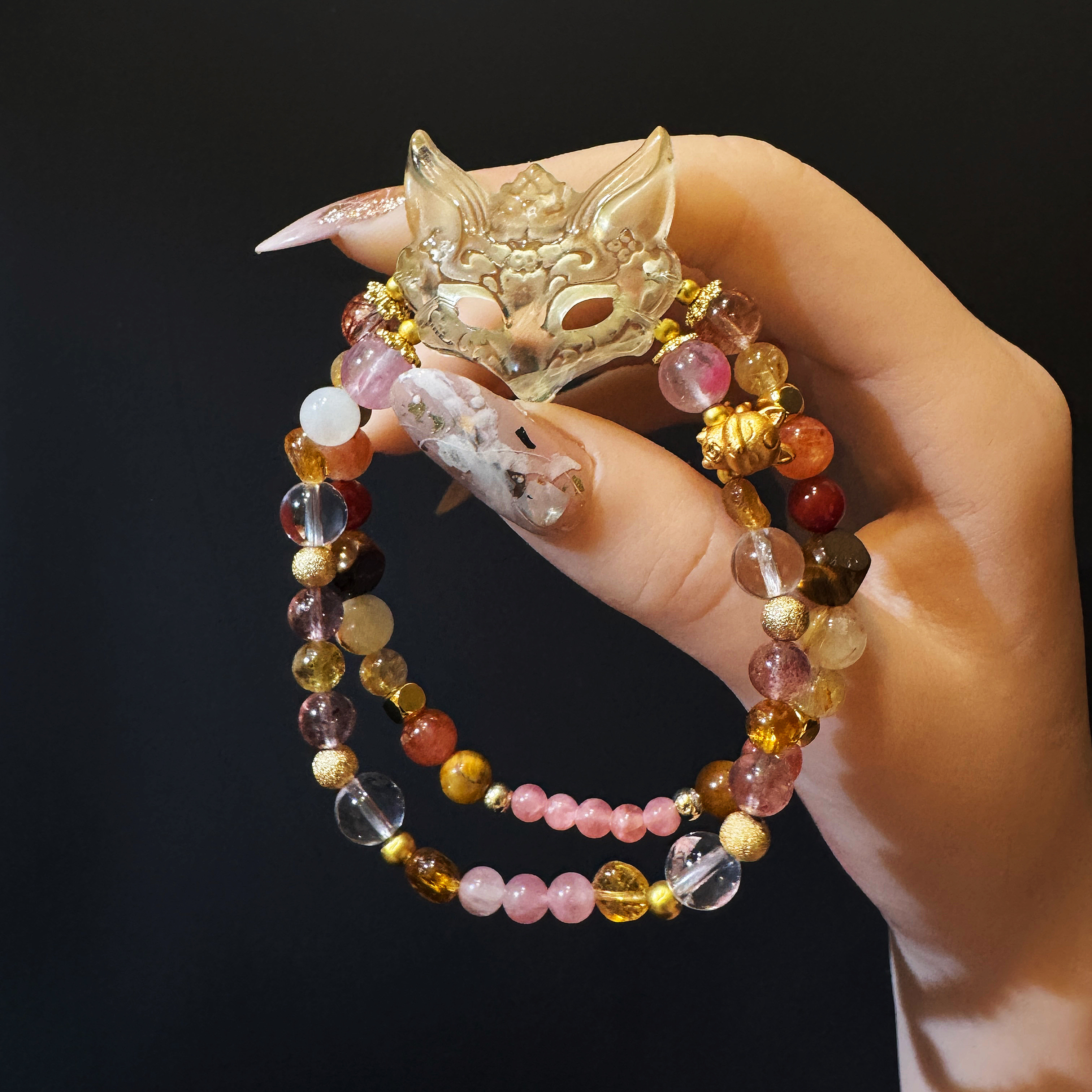 靈狐戲春・雙狐守緣雙圈手鍊