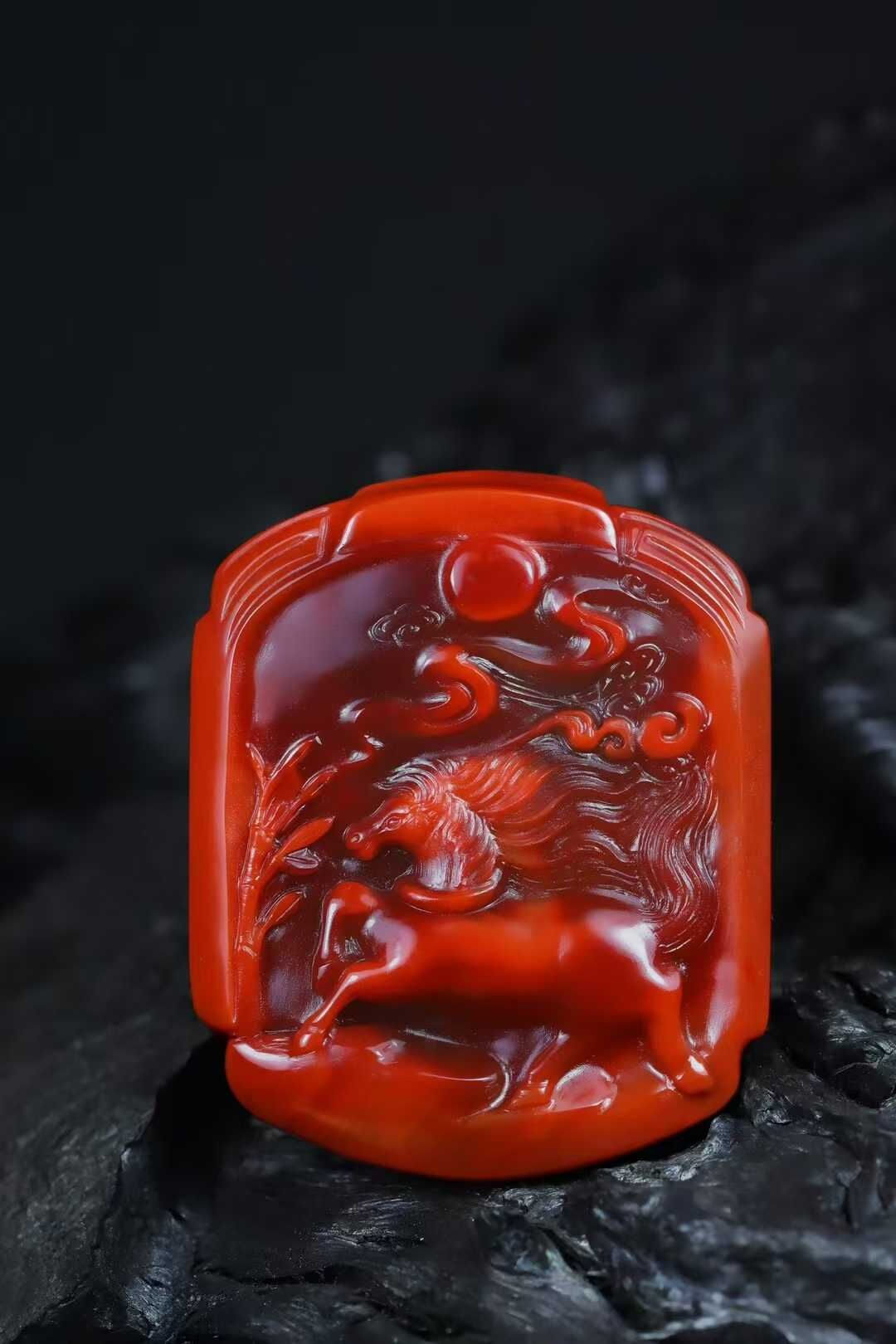 南紅馬到成功,天然南紅瑪瑙