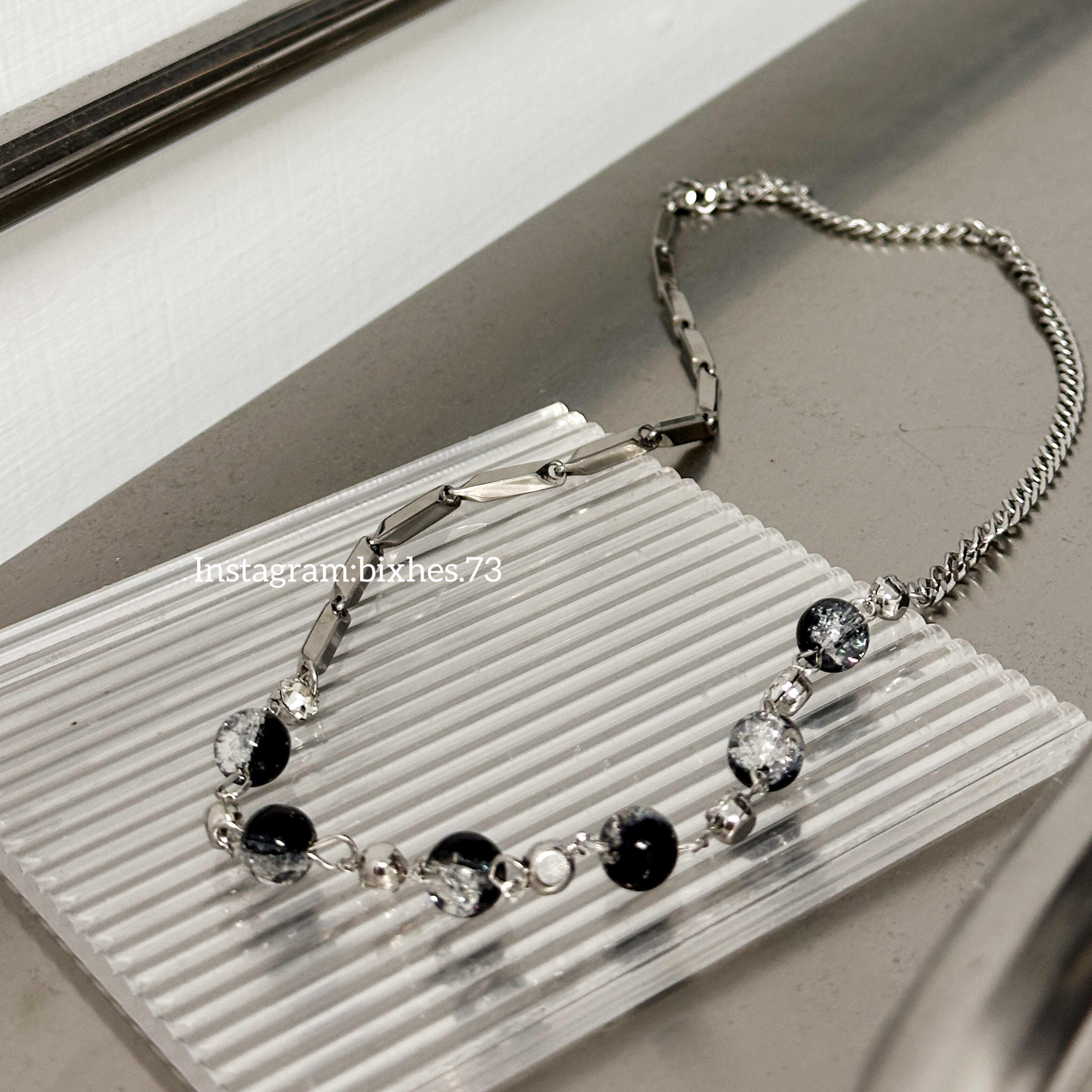 質感漸層黑珠拼接項鏈(K00090)