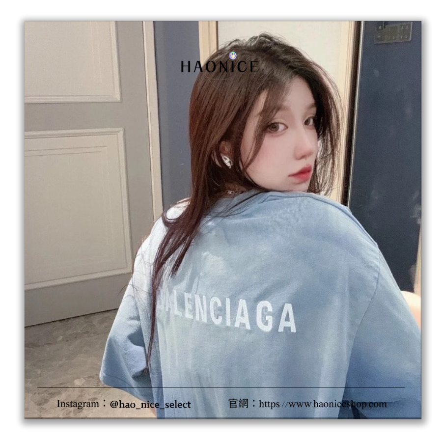【HAO NICE】輕奢時尚✨Balenciaga 巴黎世家 上海經銷商🔥經典logo水洗復古 褪色藍 漸層短袖 短T