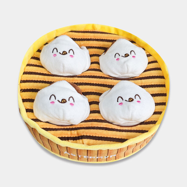 Puzzle Barbecued Pork Bun - Dog Birthday Gift, Squeaky and Crinkly Paper Interactive Plush Toy That Enriches Sniffing Experiences