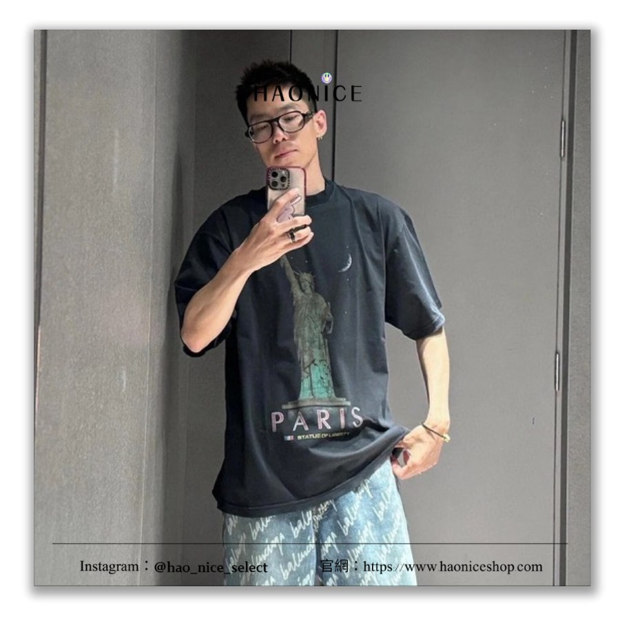 【HAO NICE】美式街頭🛹Balenciaga 巴黎世家 上海經銷商🔥自由女神🗽 水洗復古 破壞風 短袖 短T
